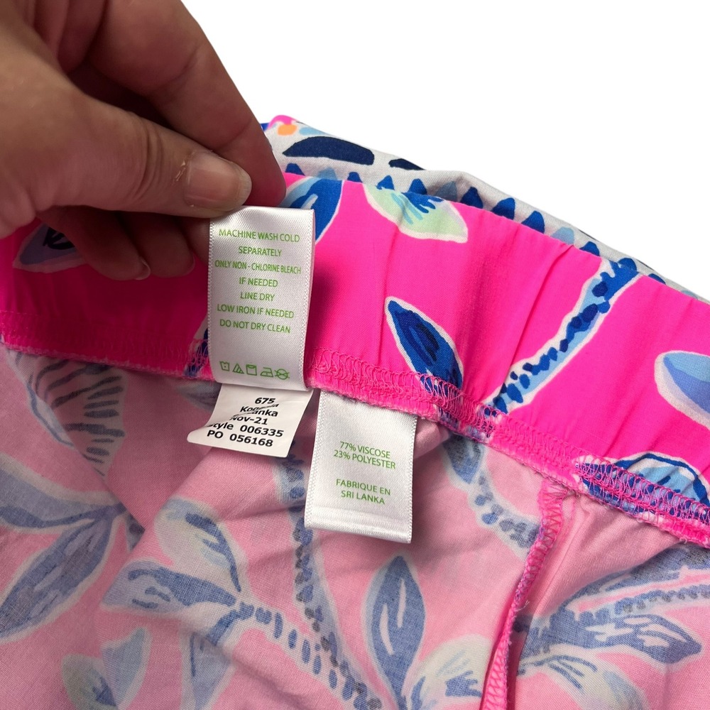 Lilly Pulitzer Bal Harbour Palazzo Pants Pink Blue Elephant Floral Print XL - Picture 6 of 14